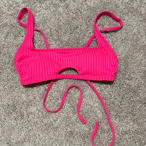 Xhilaration Hot Pink Ribbed Cutout Bikini Top